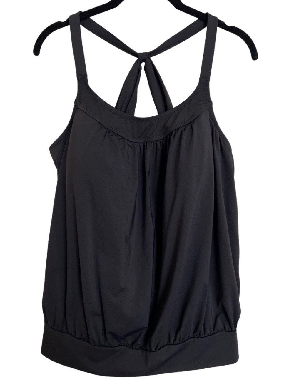 Lands End Black Cross Back Blouson Banded Bottom Tankini Swim Top SZ 20W